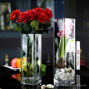 10" Rectangle Base Glass Vase - 10 Inch High Clear Square Pillar Centerpiece - 10x3x3 Candle holder